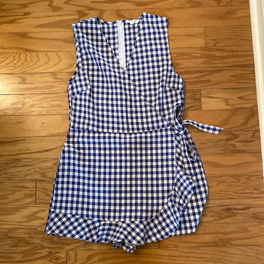 Blue plaid romper